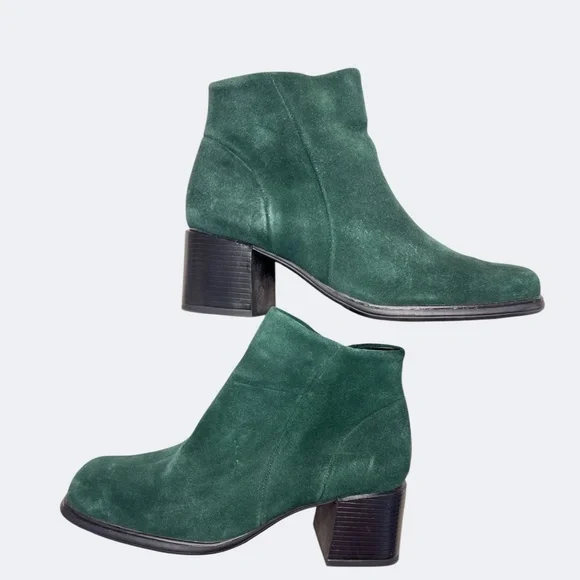 White Mountain Ankle Boots Women 7.5 Green Suede Leather Block Heel Zip Closure - Picture 2 of 11